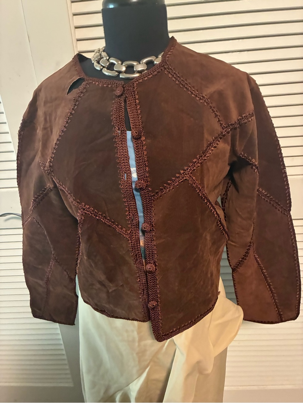 Men's Brown Suede Patchwork Bomber Jacket